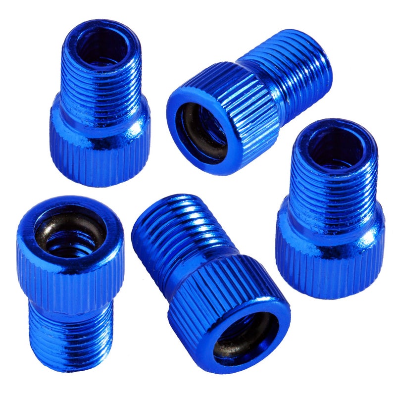 Bike Bits Presta Valve Adapter - Convert Presta to Schrader - French/UK to US - Inflate Tire Using Standard Pump or Air Compressor (5 Pack) (Blue) - Image 1